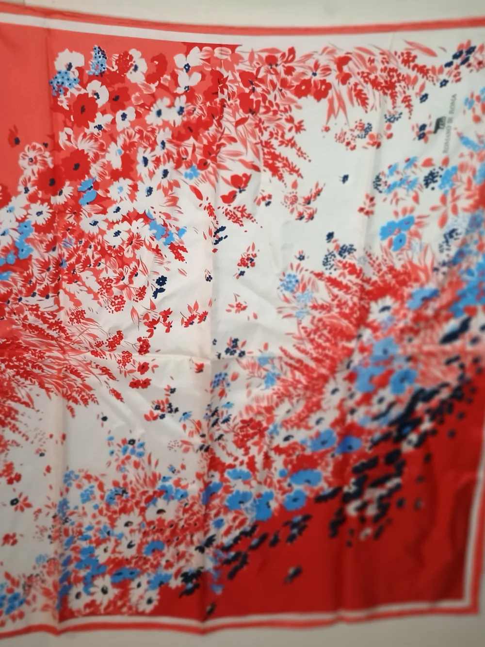 Romano Di Roma Italy Silk Floral Coral and White Scarf 30x30 New